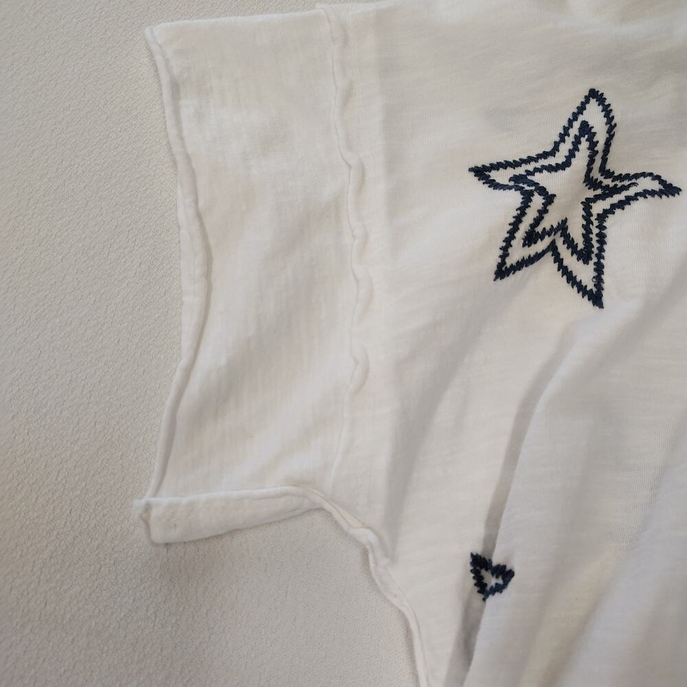Karyn Seo XL White Embroidered Star Tee Boho Raw Edge Handmade India Top - Picture 12 of 15